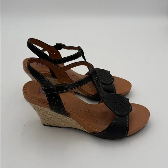 Indigo Clark’s Black Tan Wedge leather Sandals women 11M casual office vacation - Picture 13 of 13